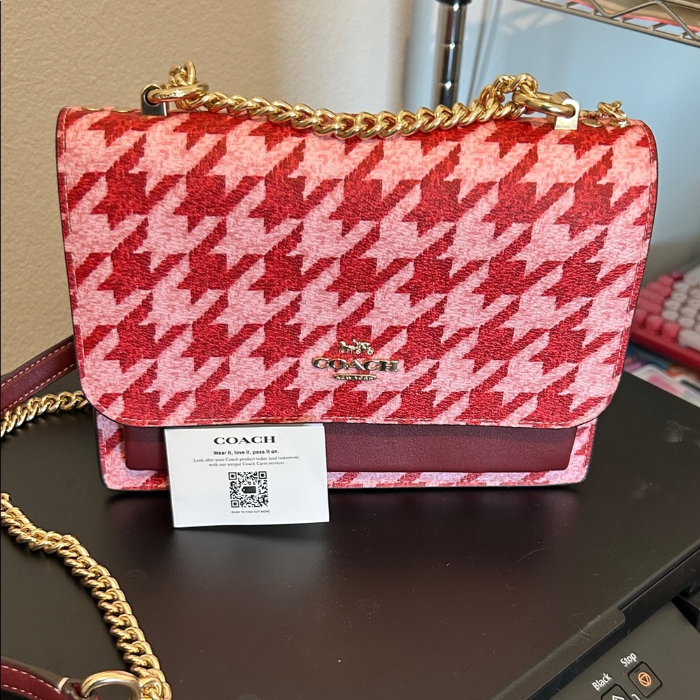 Coach Kmart Red and Pink Houndstooth Crossbody Bag